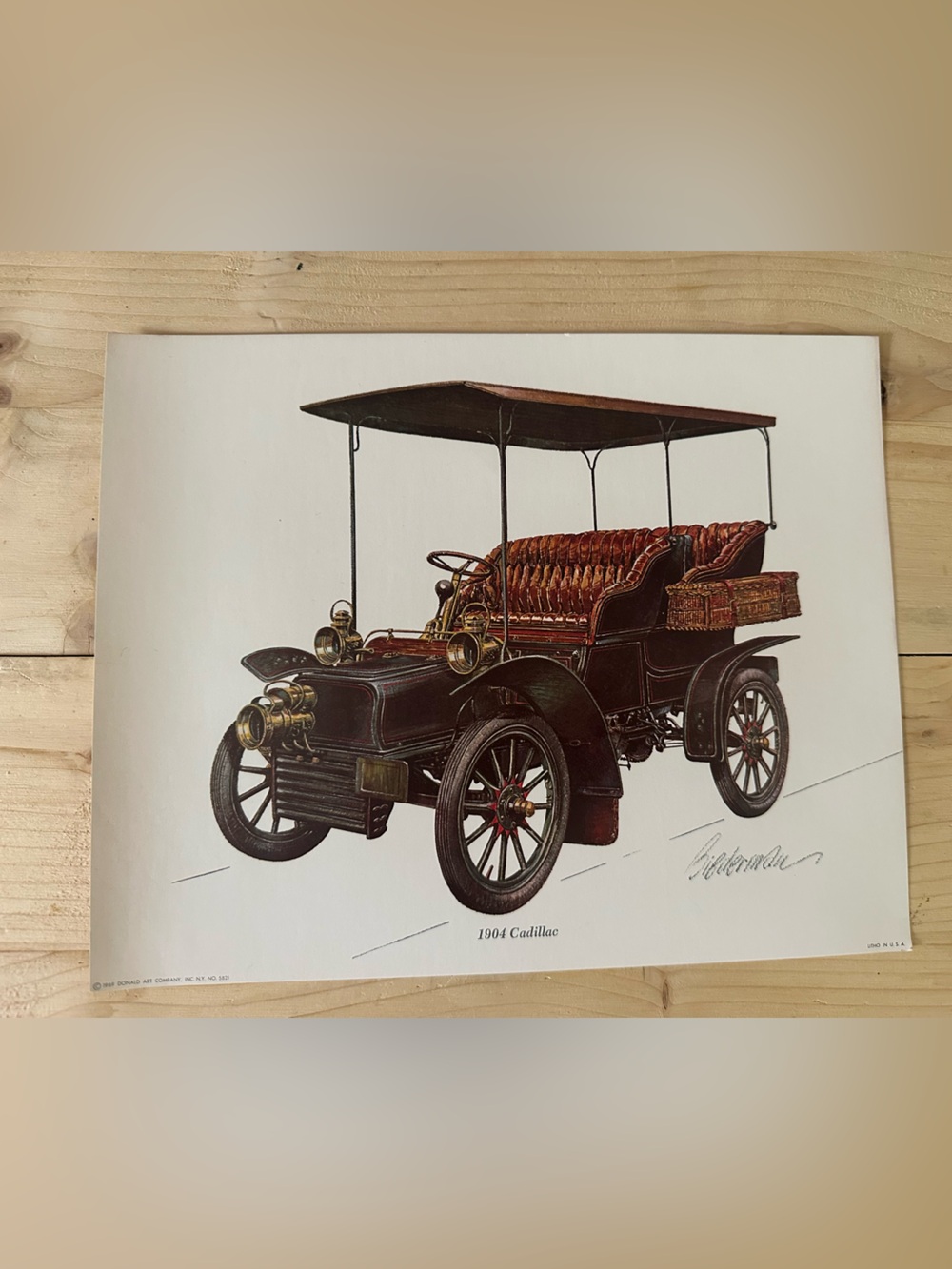 Vintage 1969 Jerome Biederman 1904 Cadillac Automobile 8 x 10 Litho art print